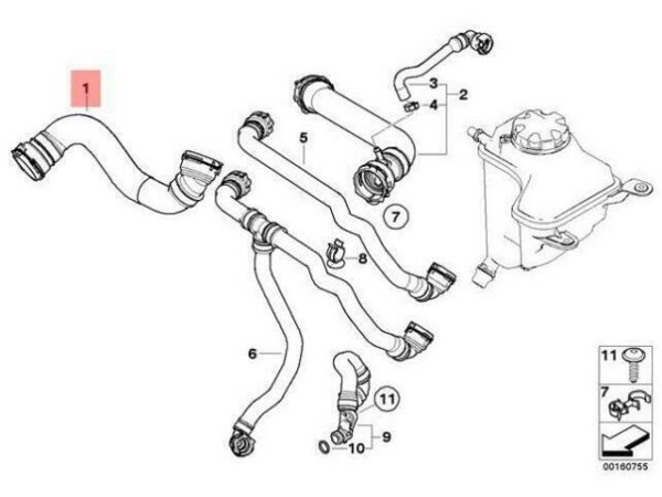 17127811923 - OEM HOSE FOR RADIATOR LOWER THERMOSTAT BMW E81 E82 E87 116D 17127811923 GENUINE