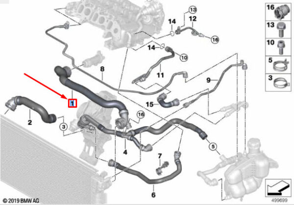 17128580475 - BMW F40 Engine Radiator Hose 17128580475 NEW GENUINE