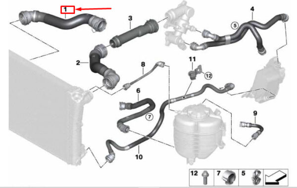 17128598377 - BMW 4 Convertible G23 Engine Radiator Hose 17128598377 NEW GENUINE