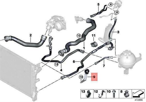 17128619737 - OEM BMW G11 G12 G14 G15 G30 G31 G32 G38 BRACKET COOLANT HOSE 17128619737 GENUINE