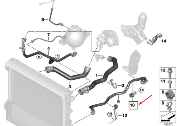 17128632286 - BMW 5 Touring G31 engine coolant hose mount 17128632286 NEW ORIGINAL