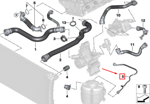 17128654868 - BMW 3 G20 Cylinder Head-Expansion Tank Hose 17128654868 NEW GENUINE