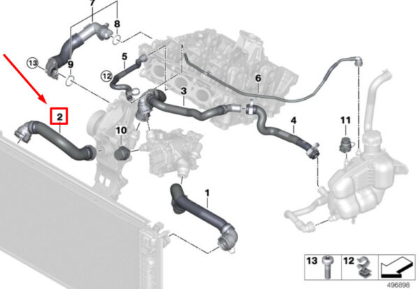 17128658481 - NEW MINI CLUBMAN F54 RADIATOR TOP THERMOSTAT HOSE 8658481 17128658481 GENUINE