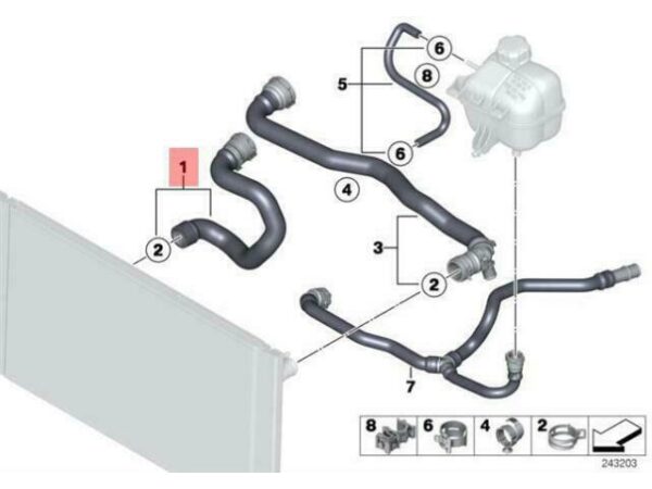 17129802103 - OEM RADIATOR COOLANT HOSE MINI COOPER ONE R60 R61 COOPER D 1.6 17129802103 NEW