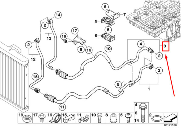 17227576397 - NEW BMW X5 E70 REAR ENGINE OIL COOLER LINE 17227576397 7576397 ORIGINAL