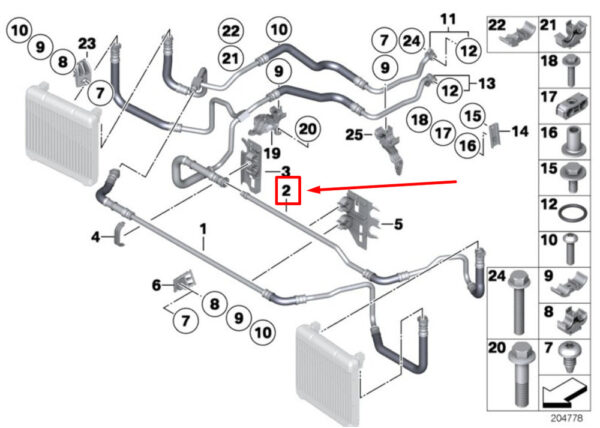 17227589508 - BMW 7 F01, F02 Motorölkühlerschlauchbaugruppe 17227589508 7589508 NEUES ECHTES