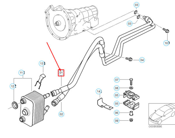 17227788268 - NEW BMW X5 E53 TRANSMISSION OIL COOLER FLOW LINE 17227788268 ORIGINAL