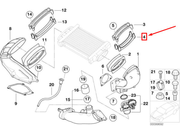 17511516836 - NEW OEM MINI COOPER S R53 CHARGE AIR COOLER CLAMP BOTTOM 17511516836 GENUINE