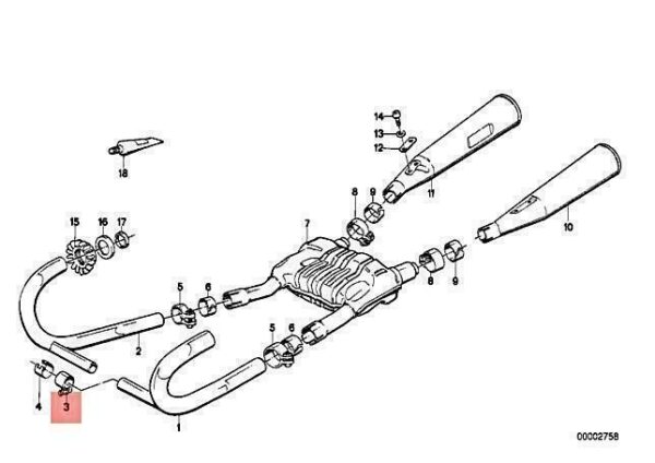 18211454638 - OEM BMW 247 47E R 100 GS PD 91 MYSTIK 94 65 MUFFLER CLAMP 18211454638 GENUINE