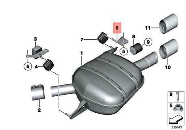 18308643632 - OEM BMW F06 F12 F13 640I BRACKET REAR SILENCER REAR RIGHT 18308643632 GENUINE