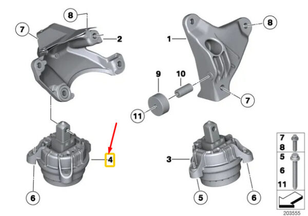 22116775918 - NEW BMW 5 F10 RIGHT SIDE ENGINE MOUNT 22116775918 6775918 ORIGINAL