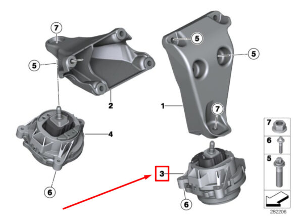 22116867441 - NEW BMW 3 F30, F80 LEFT ENGINE MOUNT 22116867441 6867441 13-15 ORIGINAL