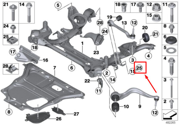 31106860159 - BMW 3 Gran Turismo F34 Front Axle Cage Nut 6860159 31106860159 NEW GENUINE
