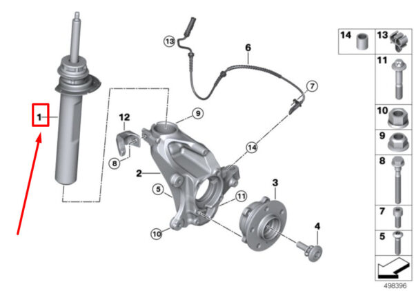 31306887338 - BMW 2 F45 shock absorber front right 6887338 313068837338 new original