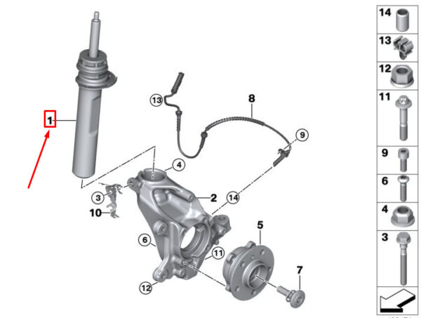 31316862449 - MINI CONVERTIBLE F57 FRONT LEFT SHOCK ABSORBER 31316862449 6862449 NEW GENUINE