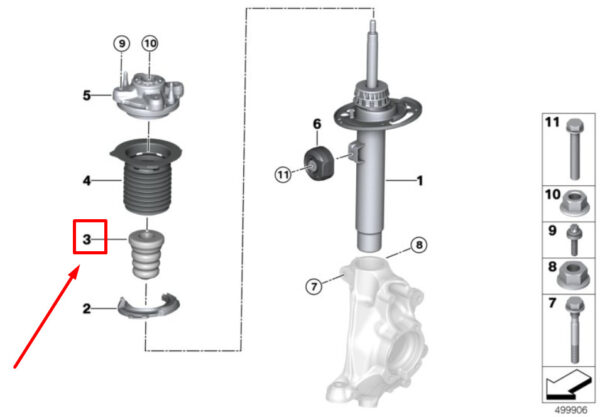 31336852445 - BMW 3 G20, G28 auxiliary damper front 31336852445 6852445 new original