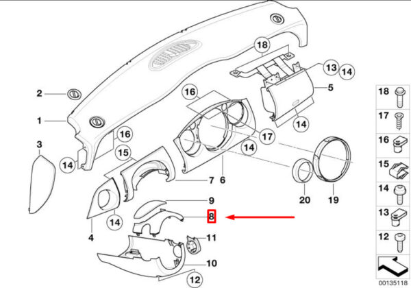 32316800880 - NEW MINI COOPER R50, R53 UPPER STEERING COLUMN TRIM 6800880 32316800880 GENUINE