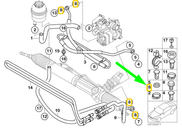 32411093597 - BMW 3 E46 servo steering hose sealing ring 32411093597 new