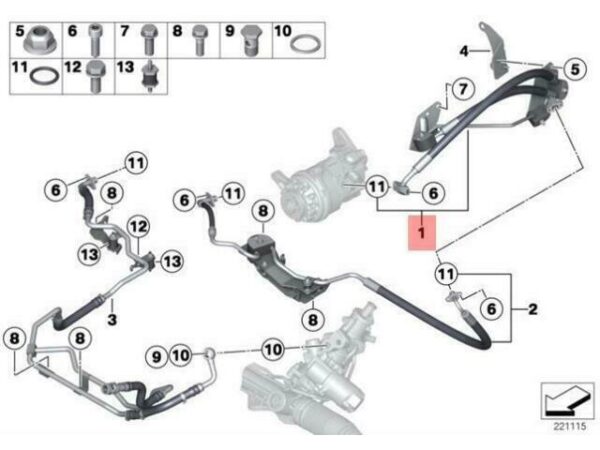 32416851280 - OEM BMW EXPANSION HOSE STEERING LINES ADAPTIVE DRIVE 1 PART 32416851280 GENUINE