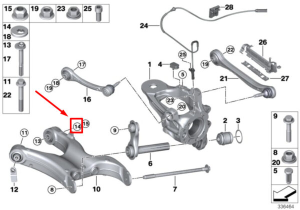 33306777170 - NEW BMW X5 F15 REAR HOUSE. LOWER CONTROL ARM WASHER 6777170 3330677770