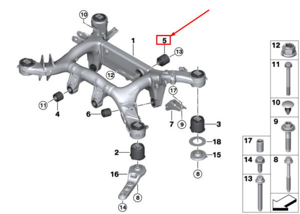 33316868535 - Rubber bearing for rear axle BMW 5 Touring G31 33316868535, original part