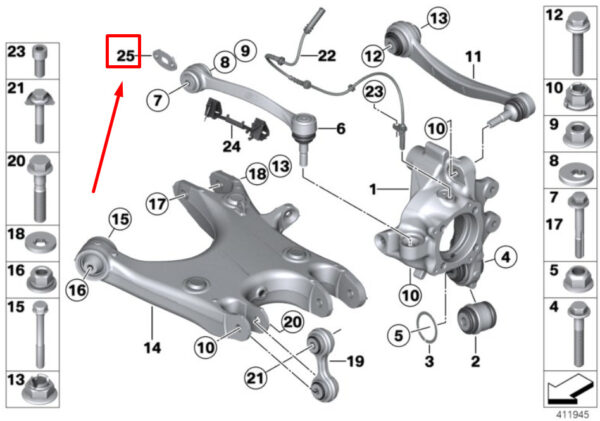 33317844661 - BMW 6 Convertible F12 Toe Arm Eccentric Support 7844661 33317844661 NEW Original