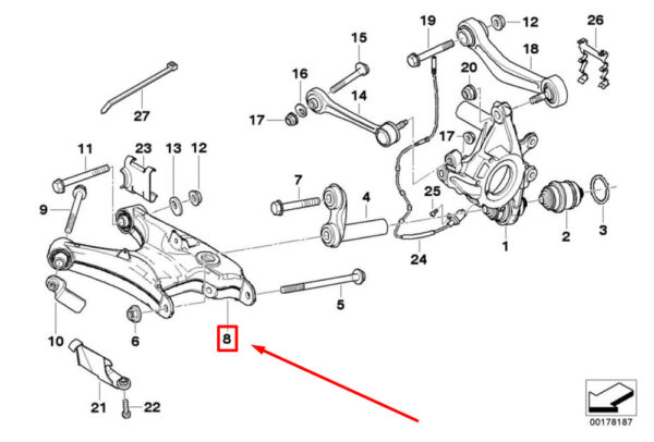 33322229516 - NEW BMW 5 E39 REAR RIGHT TRAILING ARM 33322229516 2229516 00-02 ORIGINAL