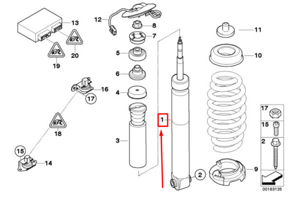 33522284317 - BMW 3 Convertible E93 Rear Right Shock Absorber 33522284317 2284317 NEW GENUINE