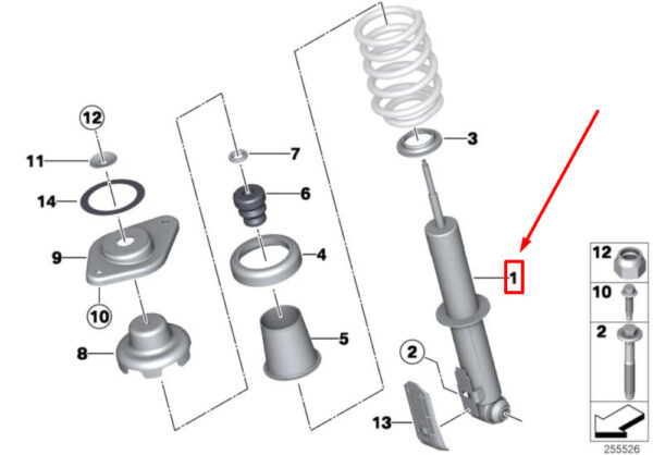 33529807016 - NEW MINI LANDSMANN R60 REAR RIGHT SHOCK ABSORBER 9807016 33529807016 ORIGINAL