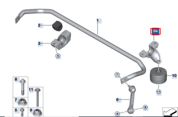 33556876180 - BMW 5 G30 Rear Stabilizer Support Bracket 33556876180 NEW GENUINE