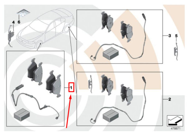 34112449264 - BMW 5 F10 brake pads with wear sensors set 34112449264 2449264 NEW