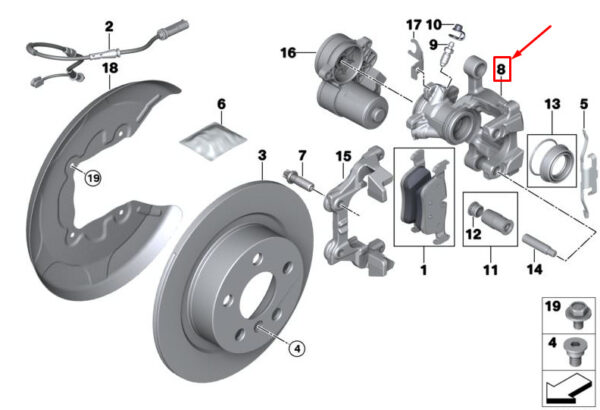 34216864119 - MINI CLUBMAN F54 REAR RIGHT BRAKE CALIPER 34216864119 6864119 NEW GENUINE