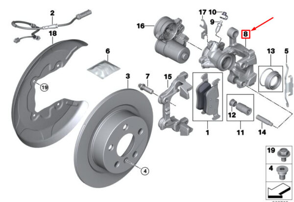 34216864120 - MINI COUNTRYMAN F60 rear right caliper 34216864120 6864120 NEW ORIGINAL