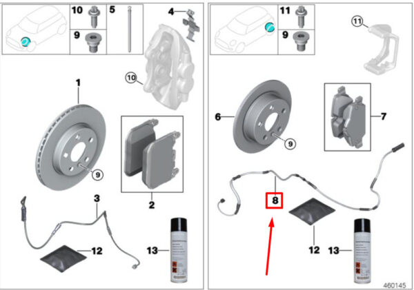 34356859135 - NEW MINI COOPER S JCW R56 LCI REAR BRAKE PAD WEAR SENSOR 34356859135 ORIGINAL