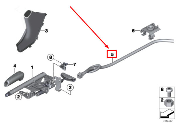 34406792259 - BMW 2 convertible F23 handbrake lever left guide tube 34406792259 6792259 new