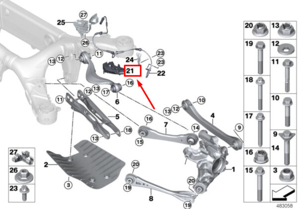 34526886994 - NEW BMW 5 G30 REAR RIGHT WHEEL SENSOR HOLDER 34526886994 6886994
