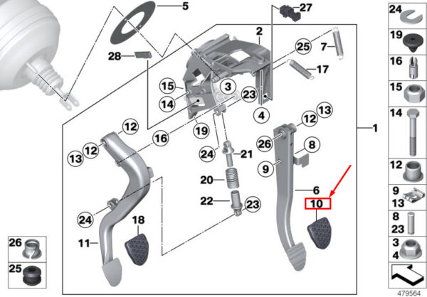 35211160658 - Rubber pad for brake pedal by BMW Z4 roadster E89 35211160658, original part