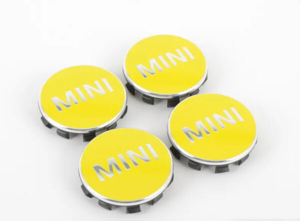 36132354151 - NEW OEM MINI CLUBMAN F54 WHEEL CENTER CAP SET BRIGHT YELLOW 36132354151 GENUINE