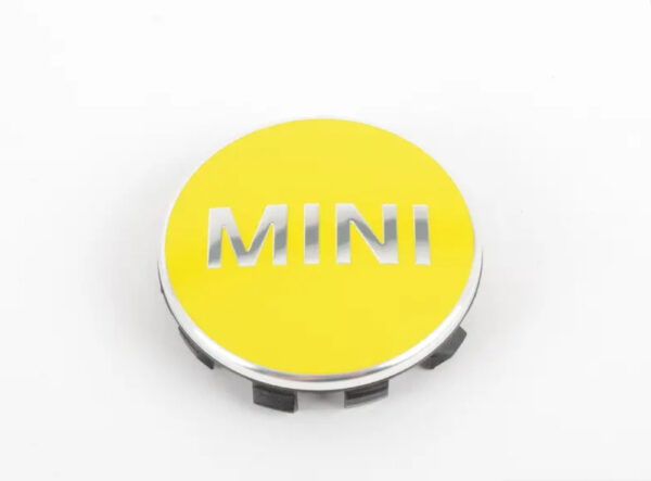36132354151 - NEW OEM MINI CLUBMAN F54 WHEEL CENTER CAP SET BRIGHT YELLOW 36132354151 GENUINE