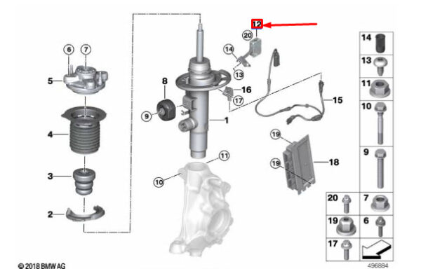37106891978 - BMW 4 Coupe G22 bracket for variable damper control right 37106891978 original