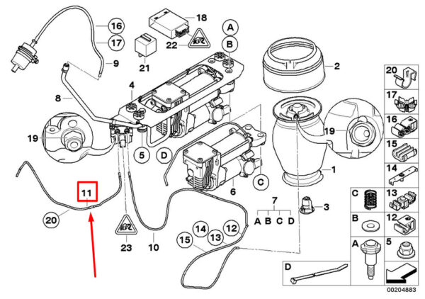 37236765098 - NEW BMW 5 TOURING E61 REAR RIGHT AIR SPRING PIPE 37236765098 6765098 ORIGINAL