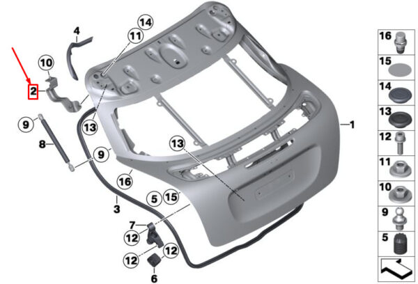 41002759116 - MINI COUPE R58 BOOT LID HINGE RIGHT 41002759116 2759116 NEW GENUINE
