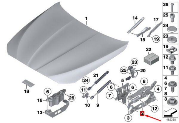 41007270883 - NEW BMW 5 F10 ENGINE HOOD LEFT HINGE 41007270883 7270883 12-18 ORIGINAL