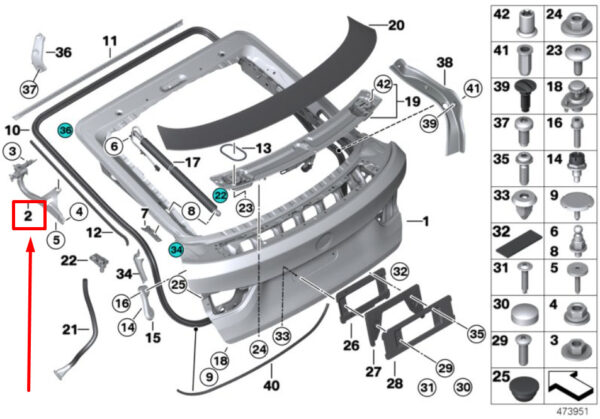 41007378802 - BMW 4 Gran Coupe F36 hinge trunk lid right 41007378802 7378802 NEW