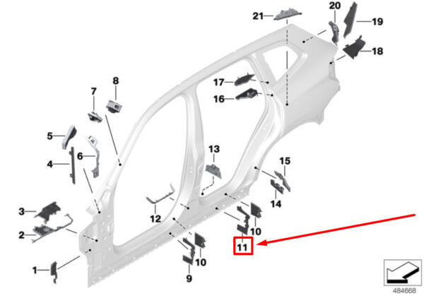 41007400969 - NEW BMW X3 G01 REAR OUTER B-PILLAR SHAPED PART 41007400969 7400969 ORIGINAL