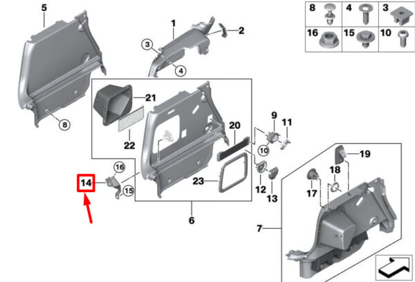 41007401285 - MINI CLUBMAN F54 Left Boot Liner Bracket 41007401285 NEW GENUINE