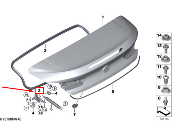 41007417337 - BMW 8 convertible G14 F91 tailgate hinge rear left 41007417337 7417337 NEW