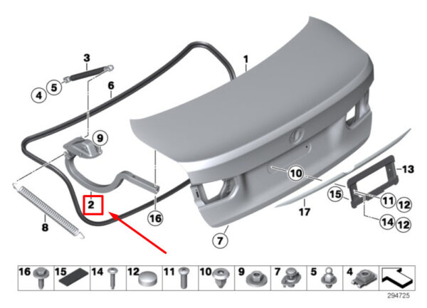 41007420783 - BMW 3 F30, F80 Rear Left Trunk Lid Hinge 41007420783 7420783 NEW GENUINE