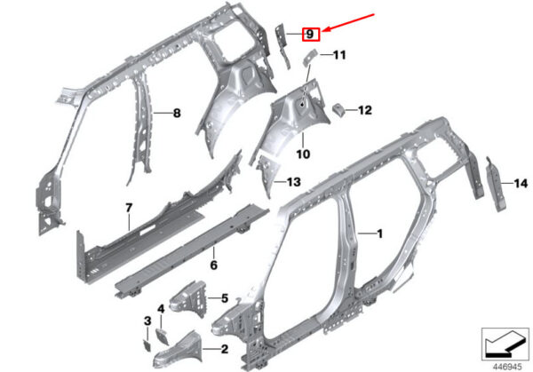 41007430983 - MINI CLUBMAN F54 LEFT INNER COLUMN D 7430983 41007430983 NEW GENUINE