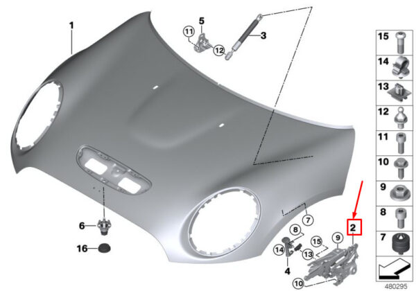 41007438919 - MINI CLUBMAN F54 FRONT LEFT HOOD HINGE 41007438919 NEW GENUINE
